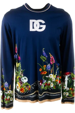 Dolce & Gabbana Top, Herre, Blå, XL, Bomuld, Mænds Trykt Kanin Langærmet T-shirt