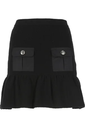 Elisabetta Franchi Nederdel, Dame, Sort, XS, Uld, Sort uldmininederdel med flæse