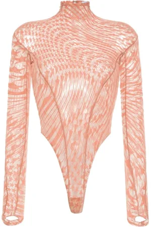 MUGLER Top, Dame, Lyserød, S, Uld, Peach Mesh Detailing Top