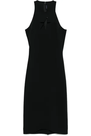 MUGLER Kjole, Dame, Sort, S, Uld, Crew Neck Kjole med Slids Bagpå