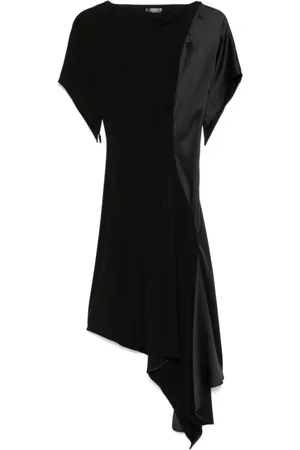 MUGLER Kjole, Dame, Sort, S, Satin, Asymmetrisk Plisseret Kjole