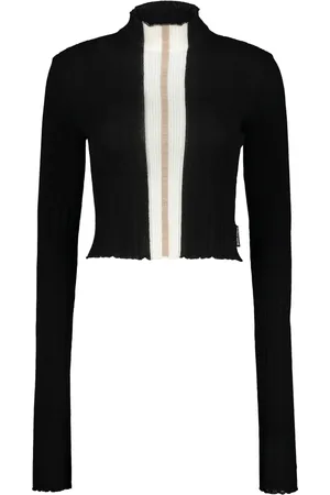 Palm Angels Top, Dame, Sort, XL, Uld, Ribstrikket Crop Top med Høj Hals