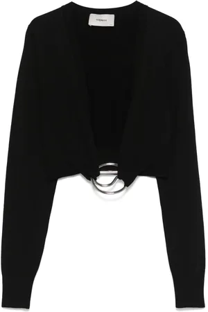 COPERNI Strik, Dame, Sort, M, Polyester, Ribbet V-hals Sort Skjorte