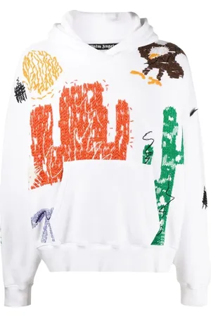 Palm Angels Sweathshirts & Hoodies, Herre, Hvid, L, Bomuld, Ny Folk Embroidery Hoodie