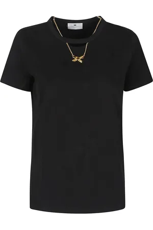 Elisabetta Franchi Top, Dame, Sort, M, Bomuld, Afslappet Bomuld T-Shirt til Kvinder