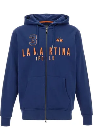 La Martina Sweathshirts & Hoodies, Herre, Blå, L, Bomuld, Blå Zip-through Hoodie med Orange Logo
