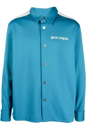 Palm Angels Skjorte, Herre, Blå, XL, Polyester, Blå Track Shirt med Hvide Striber