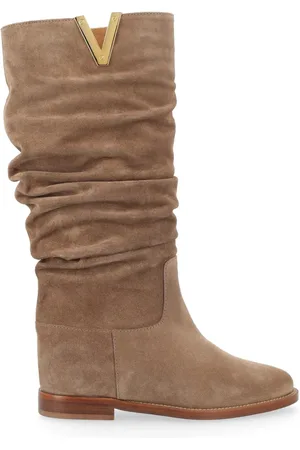 Via Roma Sko, Dame, Brun, 38 1/2 EU, Uld, Foldet Guld Støvle - Velour Champagne