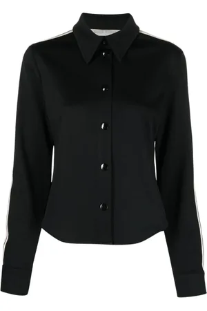 Palm Angels Bluser & Skjorter, Dame, Sort, S, Uld, Slim Fit Jersey Skjorte med Stribede Detaljer