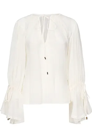 Guess Bluser & Skjorter, Dame, Hvid, M, Hvid Bluse med Flæseærmer og V-hals