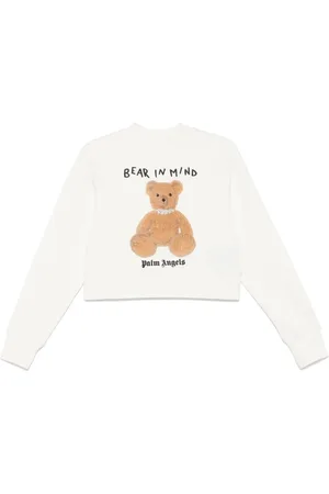 Palm Angels Sweathshirts & Hoodies, Dame, Hvid, L, Bear Motif Crew Neck Sweater