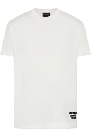 Emporio Armani Top, Herre, Hvid, 2XL, Bomuld, Hvid Tencel T-shirt med 3D-logo