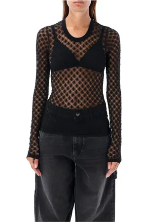Isabel Marant Strik, Dame, Sort, XS, Polyester, Sort Gennemsigtig Blonder Geometrisk Sweater Kjole