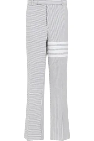 Thom Browne Bukser, Herre, Grå, 2XL, Bomuld, Grå Stribede Bukser med Bæltestropper