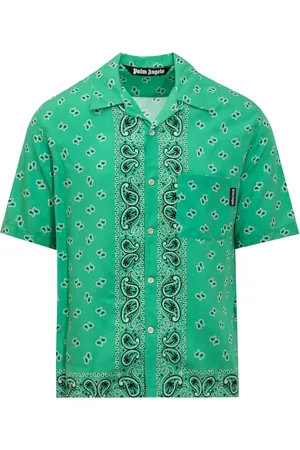 Palm Angels Skjorte, Herre, Grøn, L, Uld, Paisley Bow Shirt