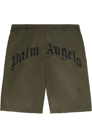 Palm Angels Badetøj, Herre, Grøn, L, Polyester, Curved Logo Badeshorts