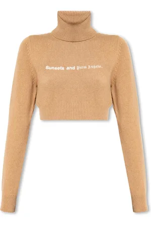 Palm Angels Strik, Dame, Brun, L, Cropped Turtleneck