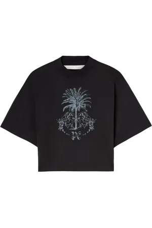 Palm Angels Top, Dame, Sort, L, Bomuld, Sort bomulds crop T-shirt med kontrastprint