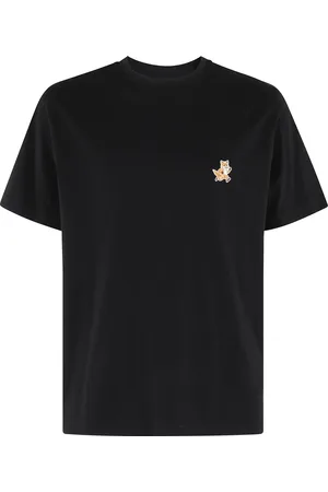 Maison Kitsuné Top, Herre, Sort, XL, Bomuld, Speedy Fox Patch T-Shirt Sort Kortærmet