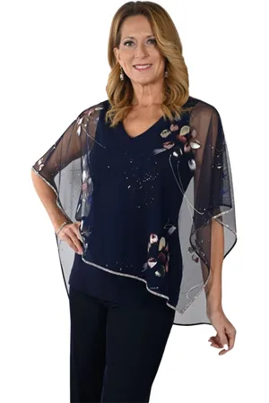 Frank Lyman Bluser & Skjorter, Dame, Blå, 3XL, Chiffon, Navy Floral Chiffon Top