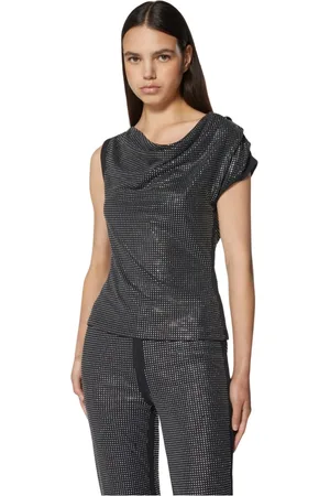 Silvian Heach Bluser & Skjorter, Dame, Sort, L, Polyester, Top med drapering og lyse applikationer