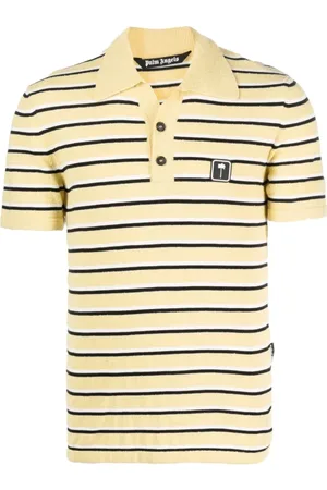 Palm Angels Top, Herre, Gul, M, Bomuld, Stribet Terry Strikket Poloskjorte