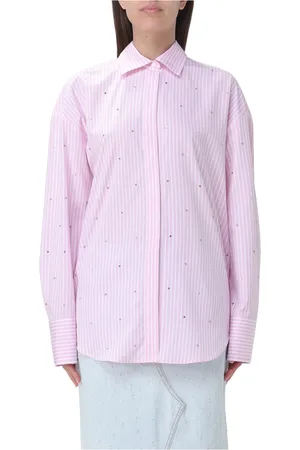 Msgm Bluser & Skjorter, Dame, Lyserød, 2XS, Bomuld, Langærmet pyntet stribet skjorte