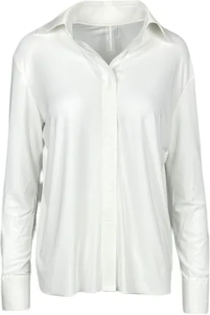 Norma Kamali Bluser & Skjorter, Dame, Hvid, M, Polyester, Hvid Polo Shirt med Slidsmanchetter