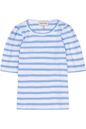 Munthe Top, Dame, Blå, 2XL, Bomuld, Stribet T-shirt med pufærmer