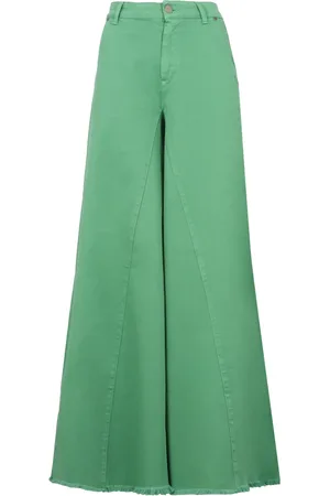 FEDERICA TOSI Jeans, Dame, Grøn, W26, Bomuld, Frayed Hem Wide-Leg Jeans