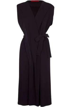 Carolina Herrera Kjole, Dame, Sort, S, Sort Crepe Wrap Kjole med Frynser