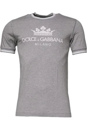 Dolce & Gabbana Top, Herre, Grå, 2XL, Bomuld, Bomuld Logo Print Crew Neck T-shirt