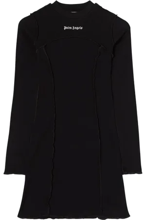 Palm Angels Kjole, Dame, Sort, XS, Bomuld, Logo-broderet ribstrikket minikjole