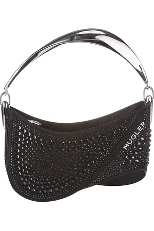 MUGLER Taske, Dame, Sort, ONE SIZE, Satin, Crystal Satin Taske med Metalhåndtag