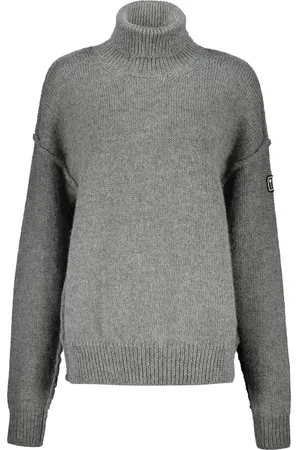 Palm Angels Strik, Dame, Grå, M, Uld, Ribstrikket turtleneck sweater med logo patch
