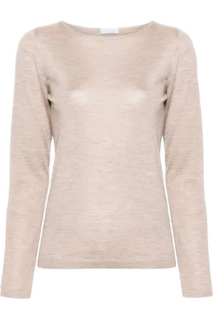 Brunello Cucinelli Strik, Dame, Lyserød, L, Cashmere, Casual Stribet Jersey T-shirt