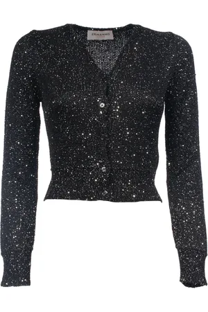 ERMANNO SCERVINO Strik, Dame, Sort, S, Polyester, Kort Sequin Cardigan med Ribkant