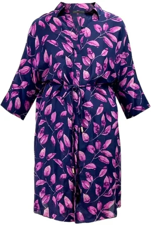 Carolina Herrera Kjole, Dame, Flerfarvet, S, Lilla Bladprint Silke Skjortekjole