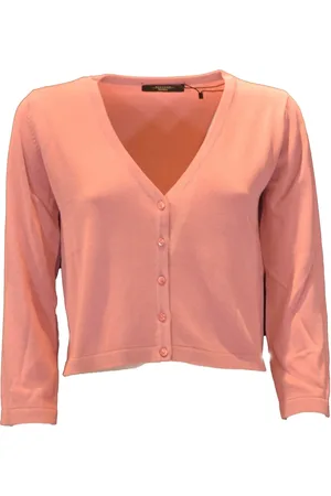 Max Mara Strik, Dame, Lyserød, L, Tyl, V-hals Cardigan 3/4 Ærme