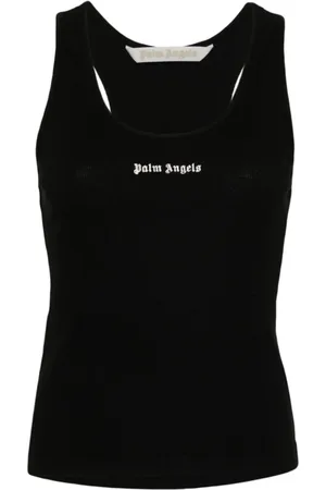 Palm Angels Top, Dame, Sort, M, Bomuld, Logo Broderet Ærmeløs T-shirt