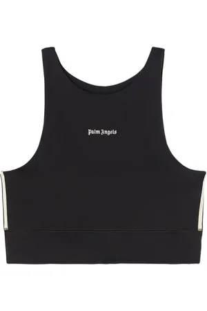 Palm Angels Top, Dame, Sort, XS, Uld, Logo-Print Crop Top med Sidestribedetaljer