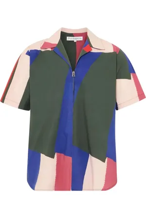 J.W.Anderson Skjorte, Herre, Flerfarvet, L, Bomuld, Rose Zip-Up Skjorte Cubansk Krave