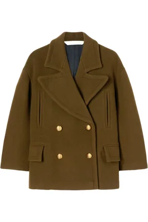 Palm Angels Jakke, Dame, Grøn, 2XS, Uld, Fern Double-Breasted Coat