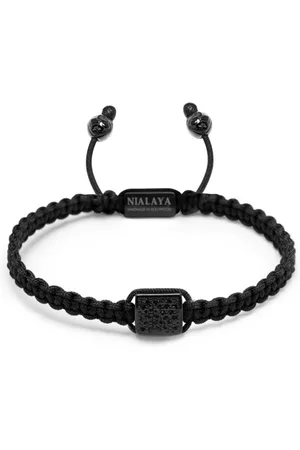 Nialaya Tilbehør, Herre, Sort, XL, Nylon, Sort snørearmbånd med sort CZ flad perle