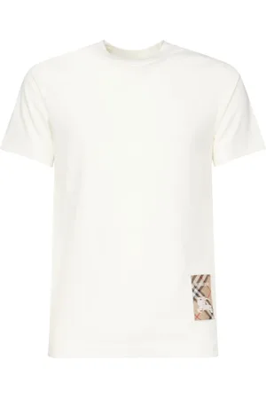 Burberry Top, Herre, Hvid, XS, Bomuld, Bomuldsjersey T-shirt med ternet design