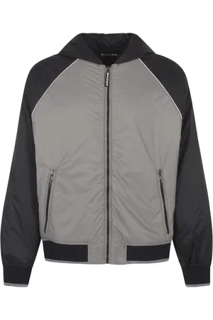 Palm Angels Jakke, Herre, Grå, L, Uld, Curved Logo Windbreaker