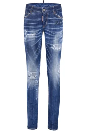 Dsquared2 Jeans, Dame, Blå, 2XS, Bomuld, Jennifer Skinny Jeans med rødt logo