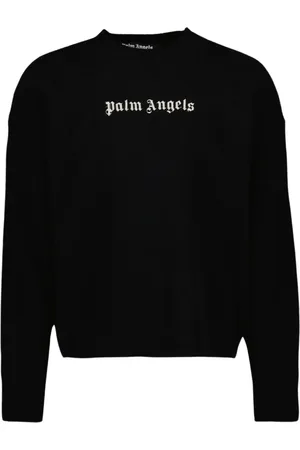 Palm Angels Strik, Herre, Sort, S, Rundhalset Langærmet Sweater