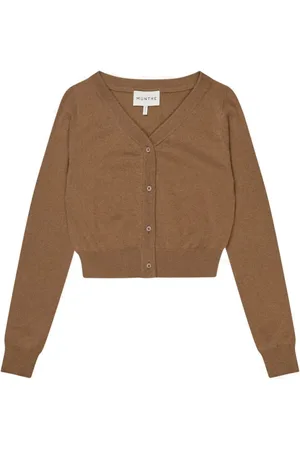 Munthe Strik, Dame, Brun, XS, Uld, Elegant Cardigan med Ribkant