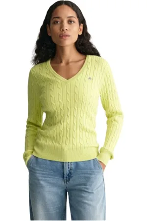 GANT Strik, Dame, Grøn, M, Bomuld, Twisted Cotton V-Neck Sweater